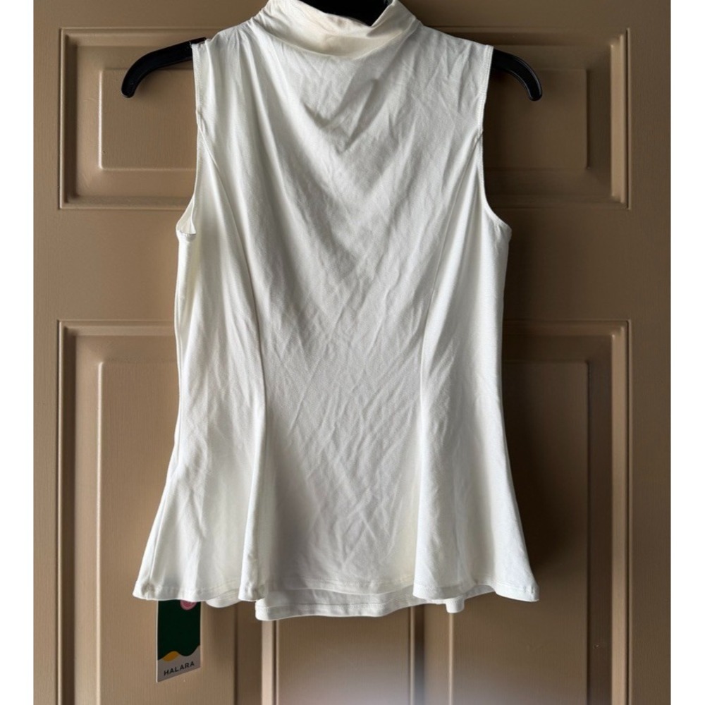 Halara Womens Funnel Neck Peplum Top M Off White High Neck Ultra Stretch Viscose